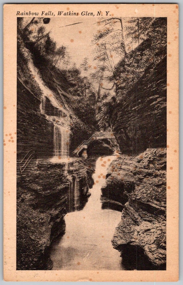 Antique Postcard Rainbow Falls Gorge Watkins Glen, NY 1910s