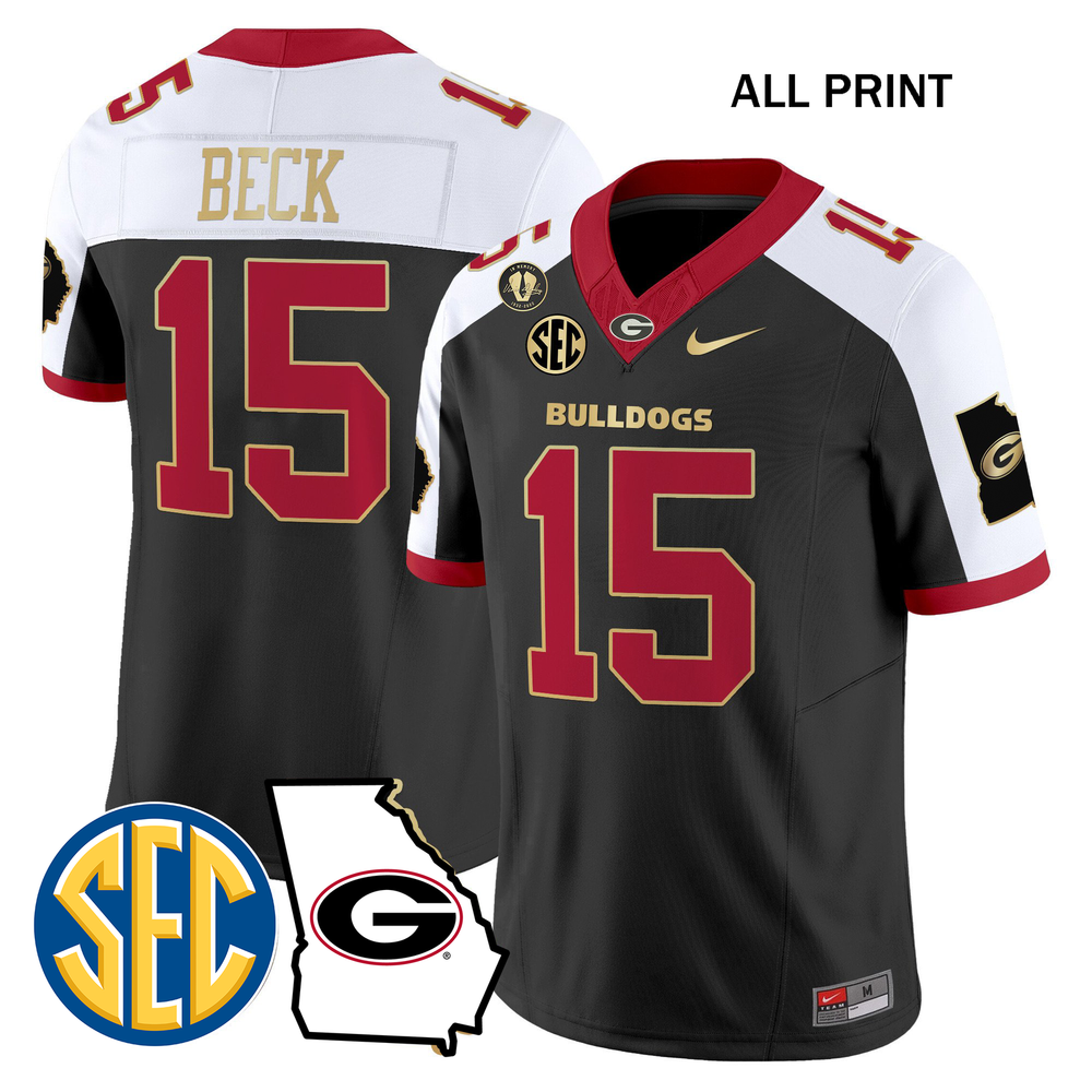 Georgia Bulldogs 2024 #15 CarsonxBeck – GeorgiaxMap Football Jersey–All Print