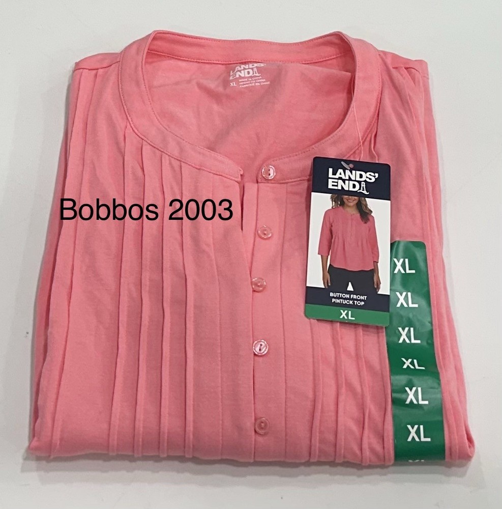 Lands' End Women's Button Front Pintuck Top, Pink, Size XL