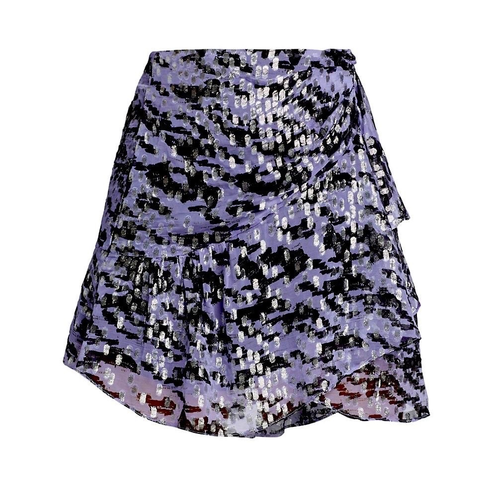 IRO Purple Metallic Printed Dilian Silk Mini Skirt Size 2