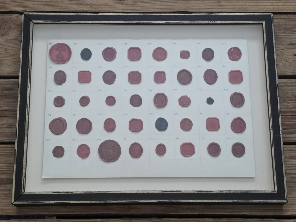 Antique European Wax Seal Collection - (40) Heraldic Crests Framed c.1700s–1900s