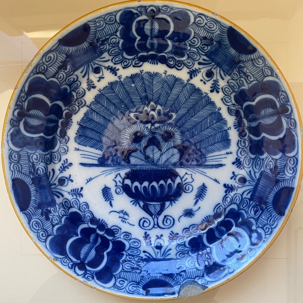 Delft Dutch Peacock Porcelain Wall Plate/Charger 18Th Century De Klaauw