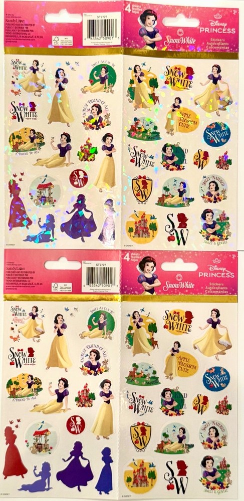 SANDYLION DISNEY Snow White PRINCESS STICKERS 4 SHEET STICKER PACK