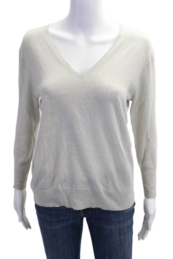 J Crew Womens Pullover Merino Wool V Neck Long Sleeve Beige Sweater Size MFree Shipping in US $100+ Orders | $6.95 Orders Below