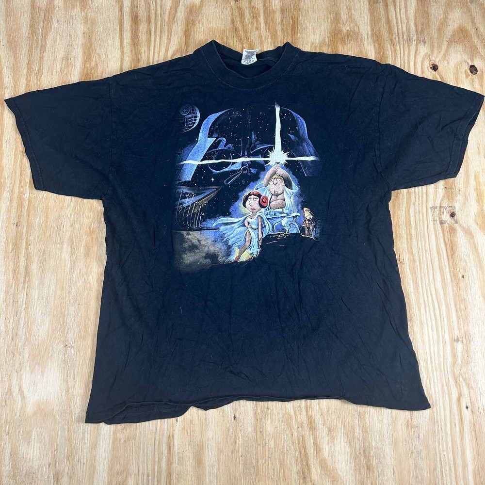 VTG Jerzees Family Guy X Star Wars Parody Graphic T-Shirt Men XL Black Rare 90's