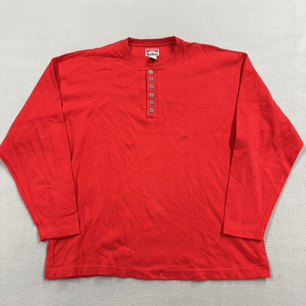 Vintage Marlboro Shirt Mens XL Red Thermal Henley Long Sleeve Made USA 90s