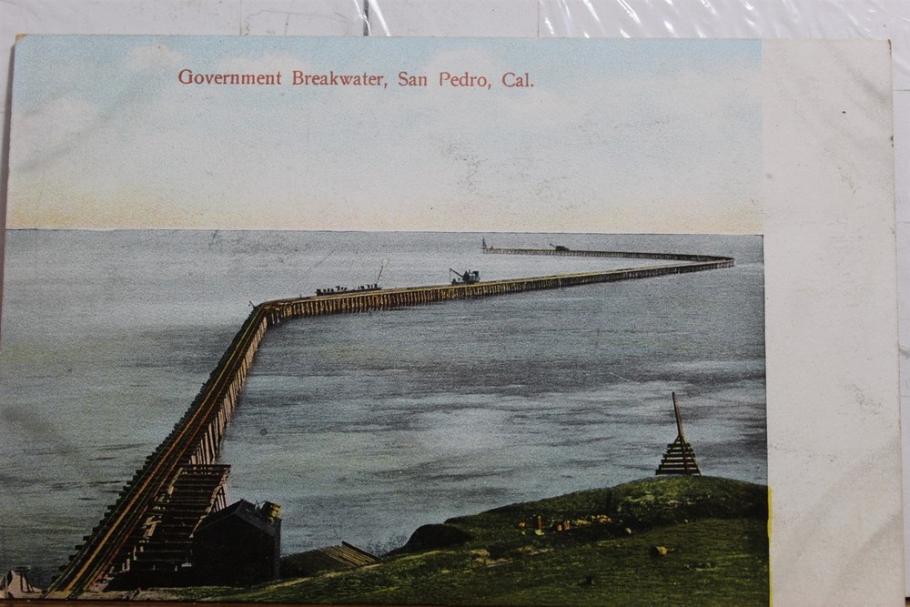 California CA San Pedro Government Breakwater Postcard Old Vintage Card View PC