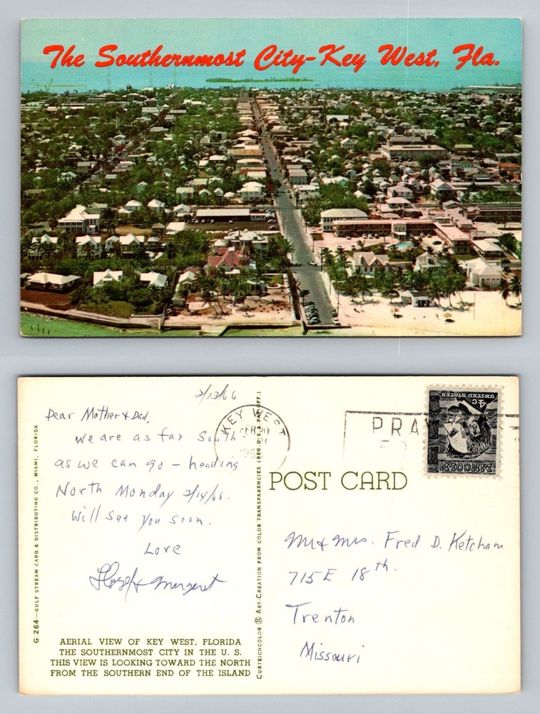 Key West, FL-Florida, Aerial View Southernmost City Vintage c1966 Postcard