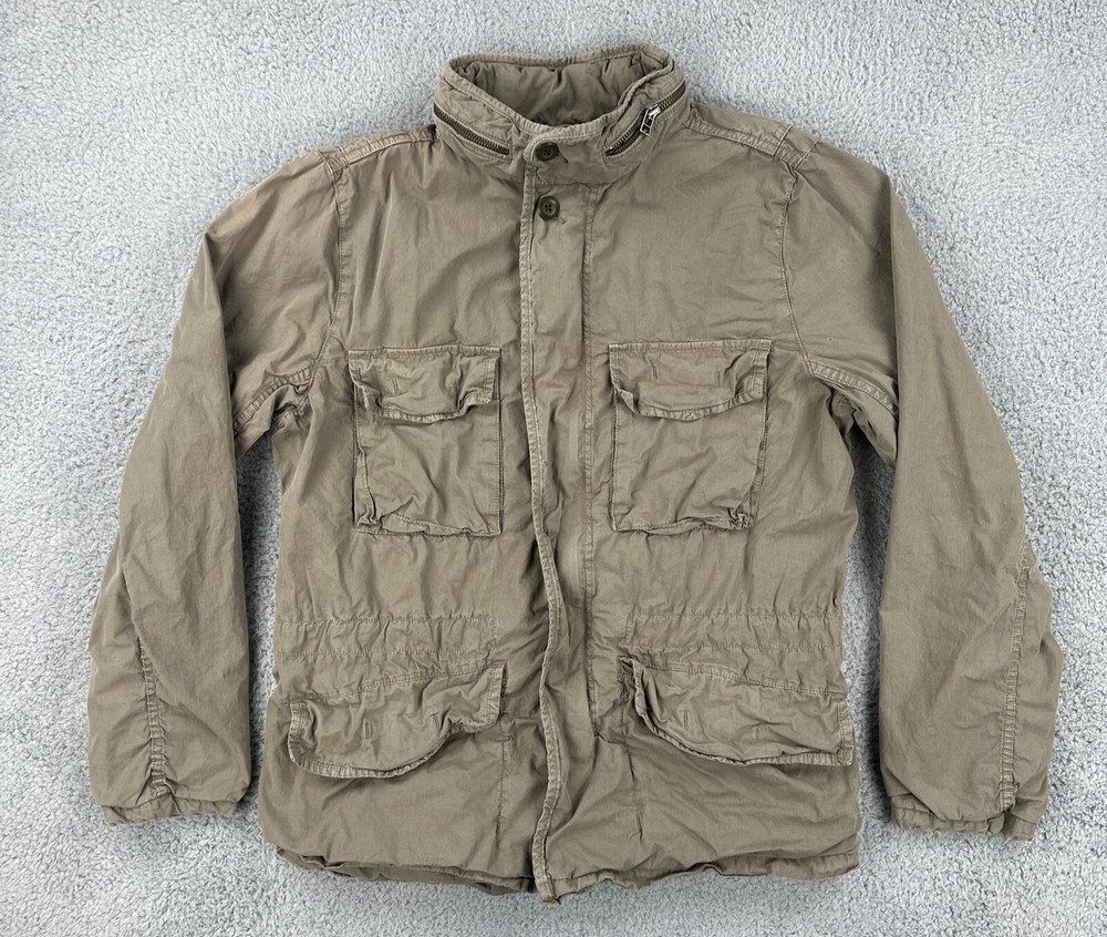 Vtg GAP Mens M Hood Y2K Green Military Style Field Jacket Pockets Rollaway Hood