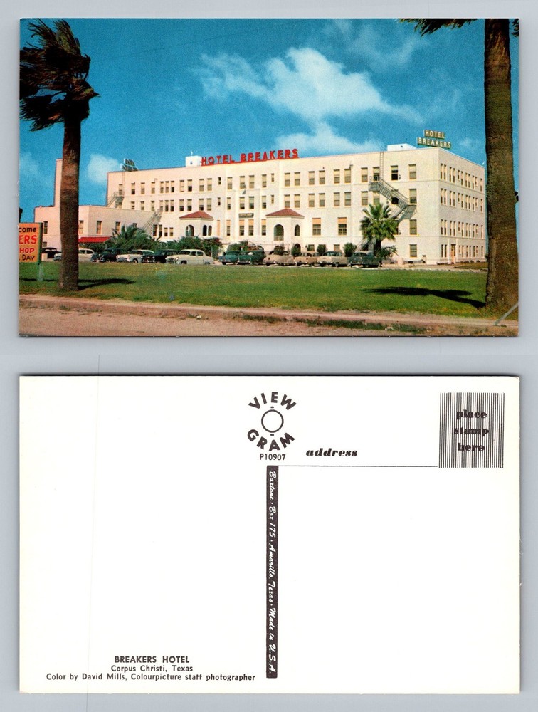Corpus Christi, TX-Texas, Breakers Hotel Front Lawn Palm Trees Vintage Postcard