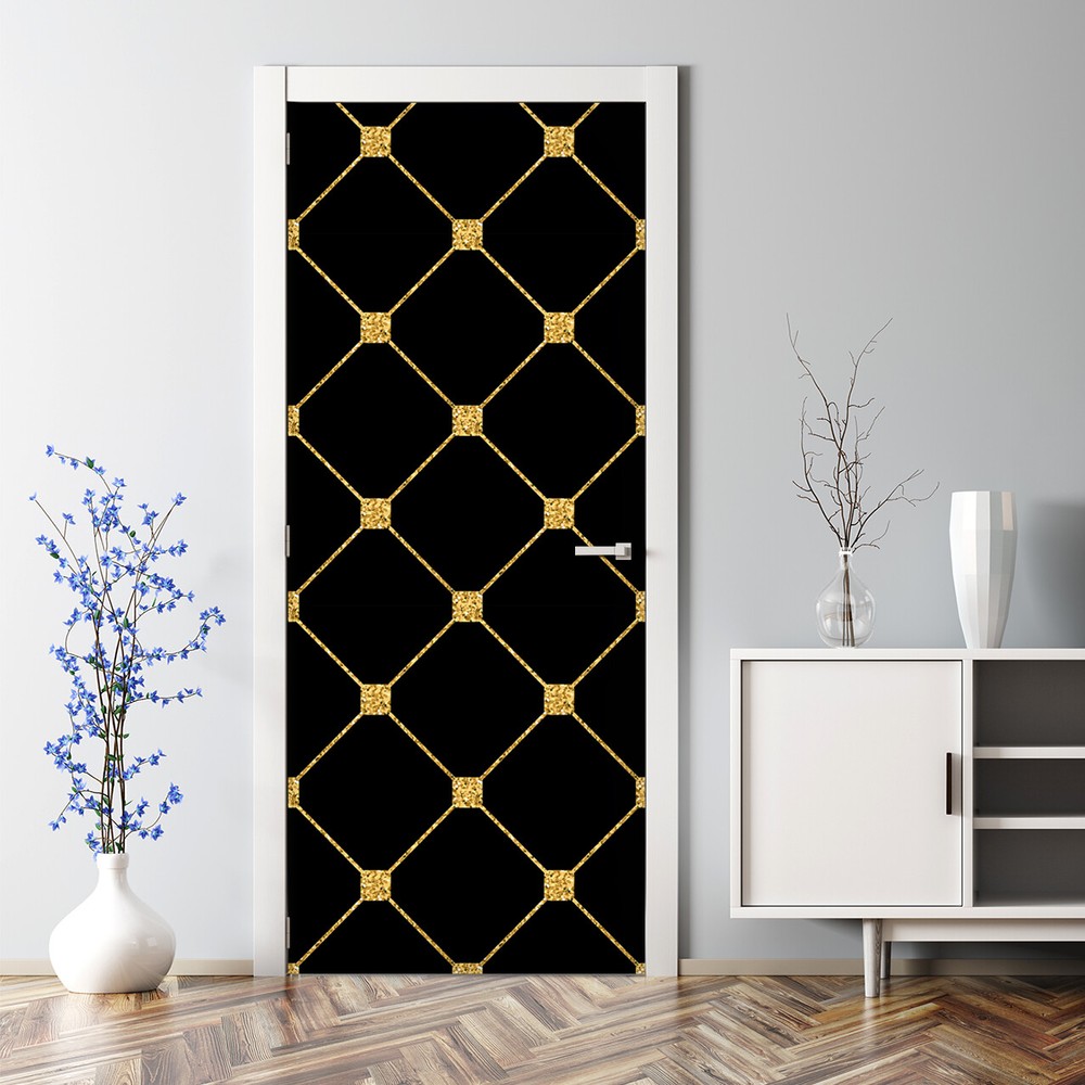 Gold glitter rhombus bubble-free door decal in golden and black for wall art
