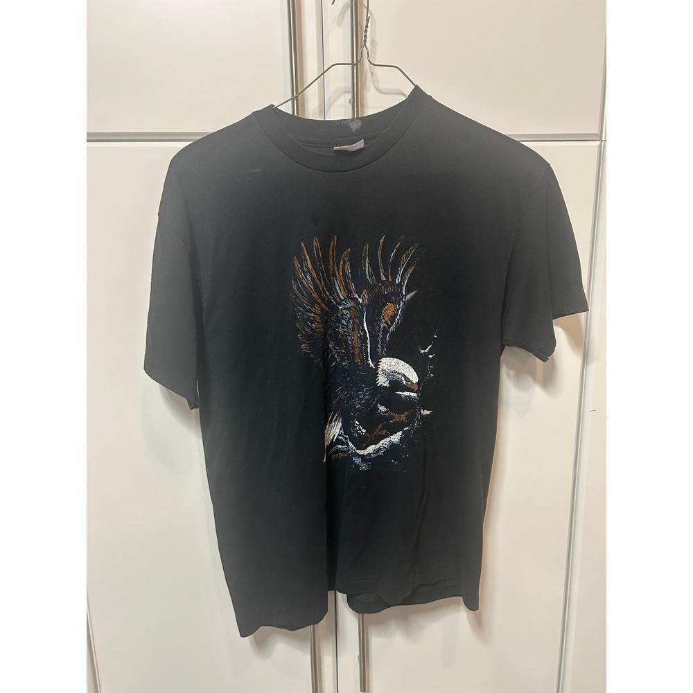 Vintage Hanes Heavyweight 50/50 Bald Eagle Graphic T-Shirt Black XL Made in USA