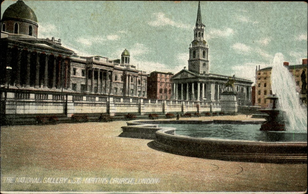 National Gallery St Martins Church London vintage postcard s415