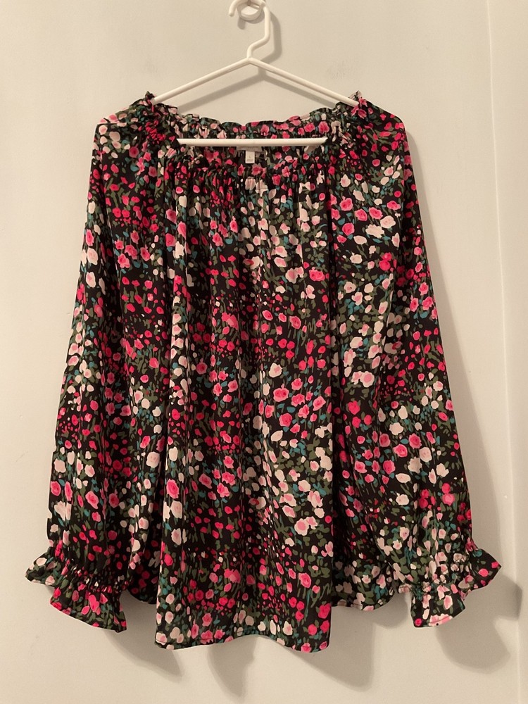 Talbots Floral Balloon Sleeve Ruffle Chiffon Top Women’s Size Large