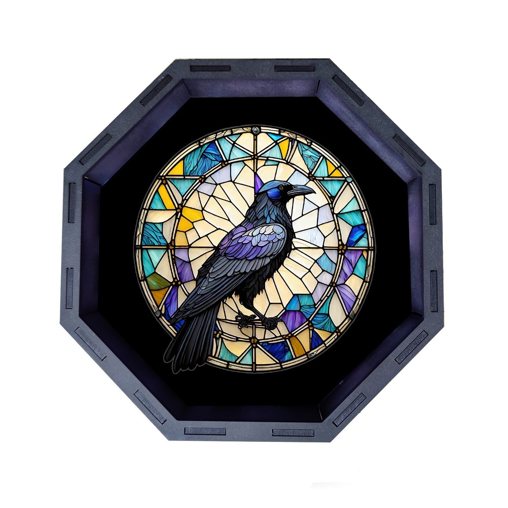 Raven Dice Tray, Octagon Wooden Rolling Tray for D&D Tabletop Board Games