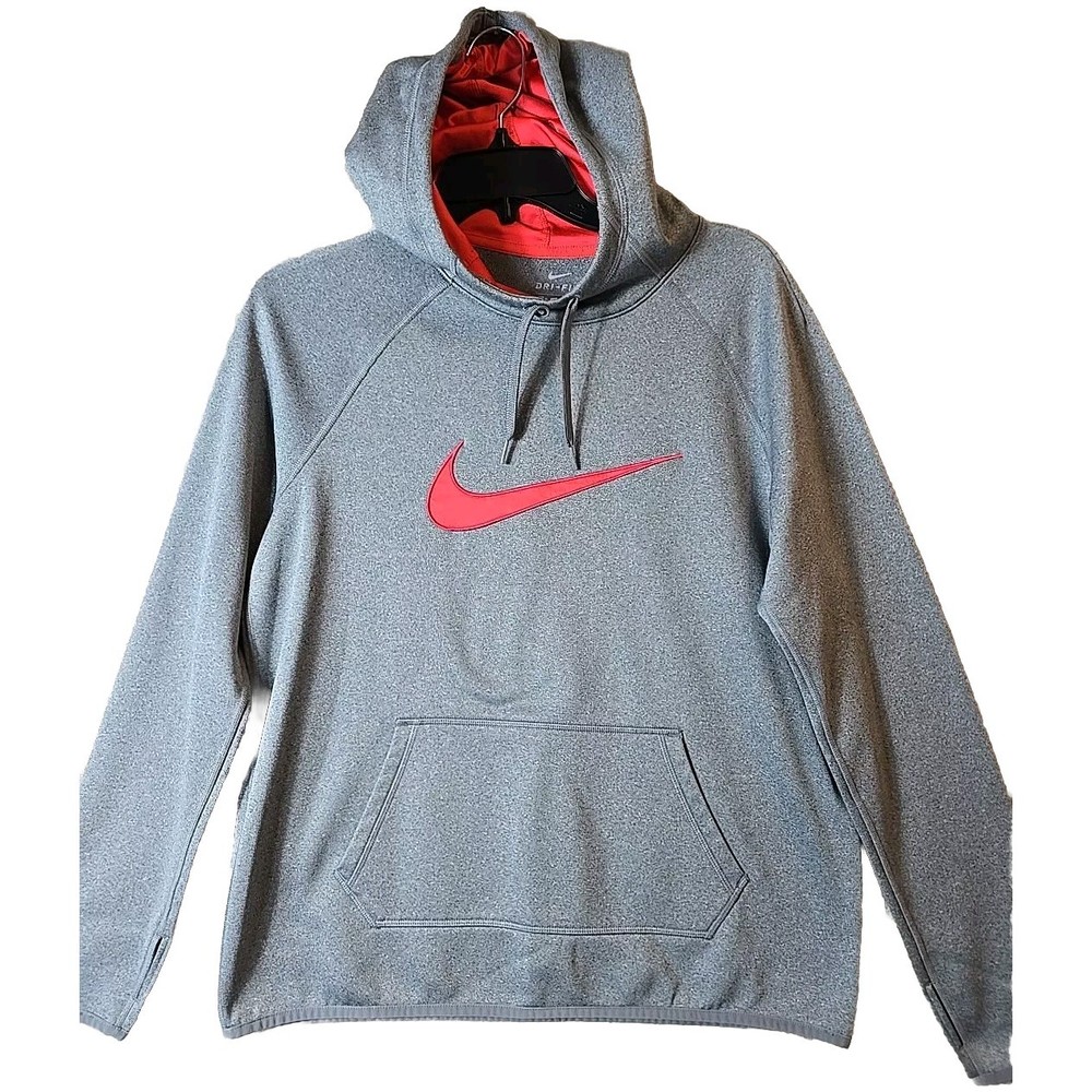 Nike Womens Medium Gray Athletic Hoodie Sweatshirt Fleece Thumb Slits Dri-Fit