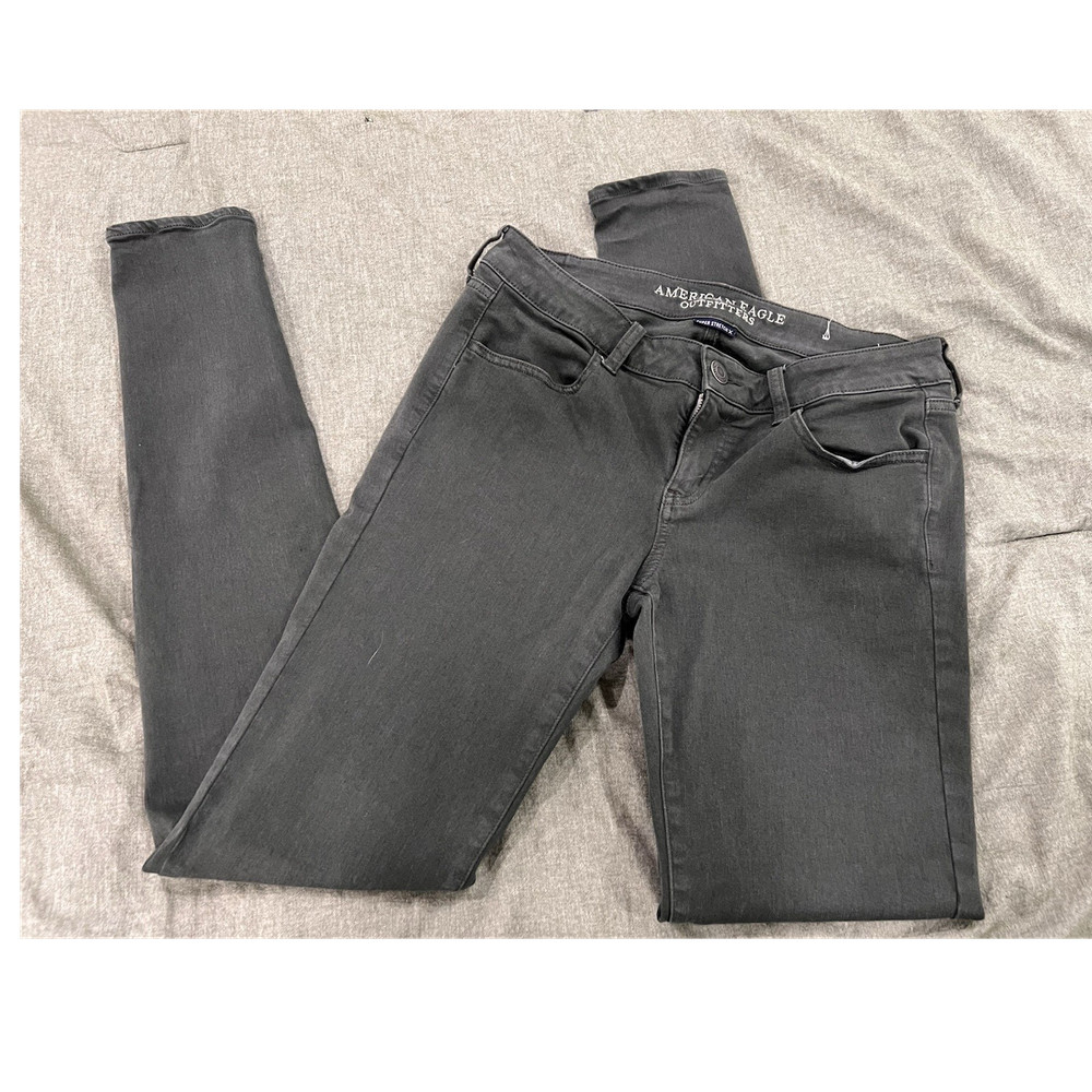 American Eagle Outfitters Super Low Jegging Leggings Green Stretch 10 X-Long