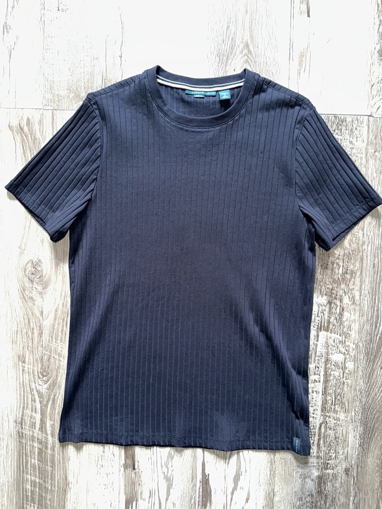 Perry Ellis Men’s M Blue Solid Crew Neck Short Sleeve Stretch Ribbed T-Shirt