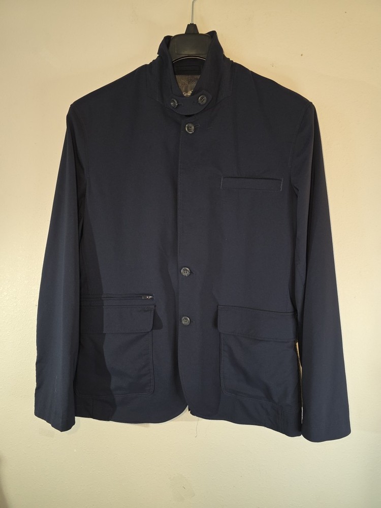 Eddie Bauer Travex Blazer Jacket Mens 44 Nylon Stretch Navy Blue Travel Casual
