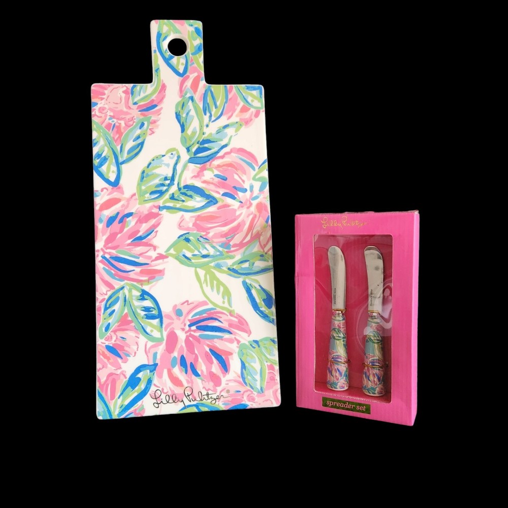 Lilly Pulitzer Ceramic Serving Board and Matching Knife Spreader Set Charcuterie