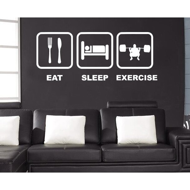 Eat Sleep Exercise Wall Art Sticker Decal White White Medium
