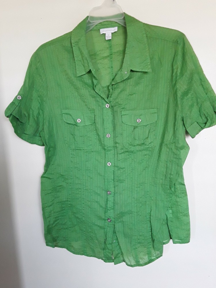 Charter Club Womens  Green Shirt Top  Blouse Sz 14