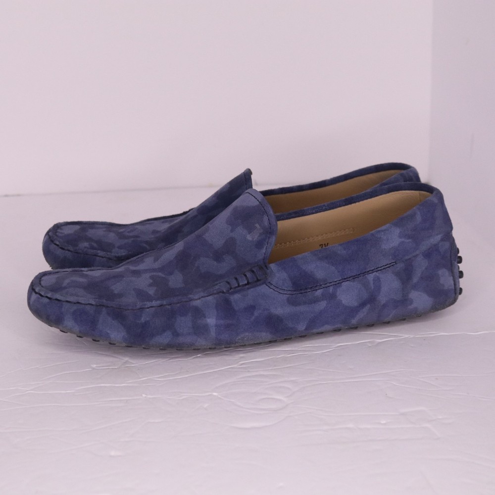 Tod's Gommino Driving Loafers Size 7.5 Blue Camo Nubuck Suede