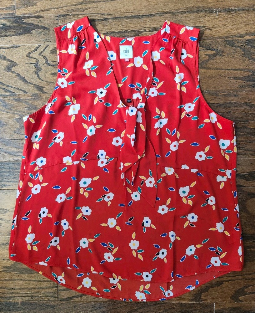 Cabi TIED UP FLORAL TOP 5734 Size XL Red Heart Of Cabi Excellent