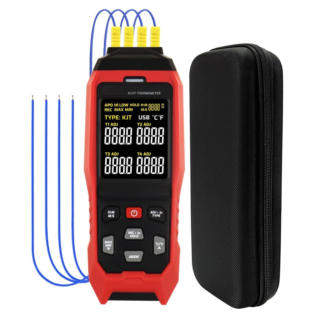 Thermocouple Thermometer Temperature Data Logger 4-Channel K/J/T Type Thermom...