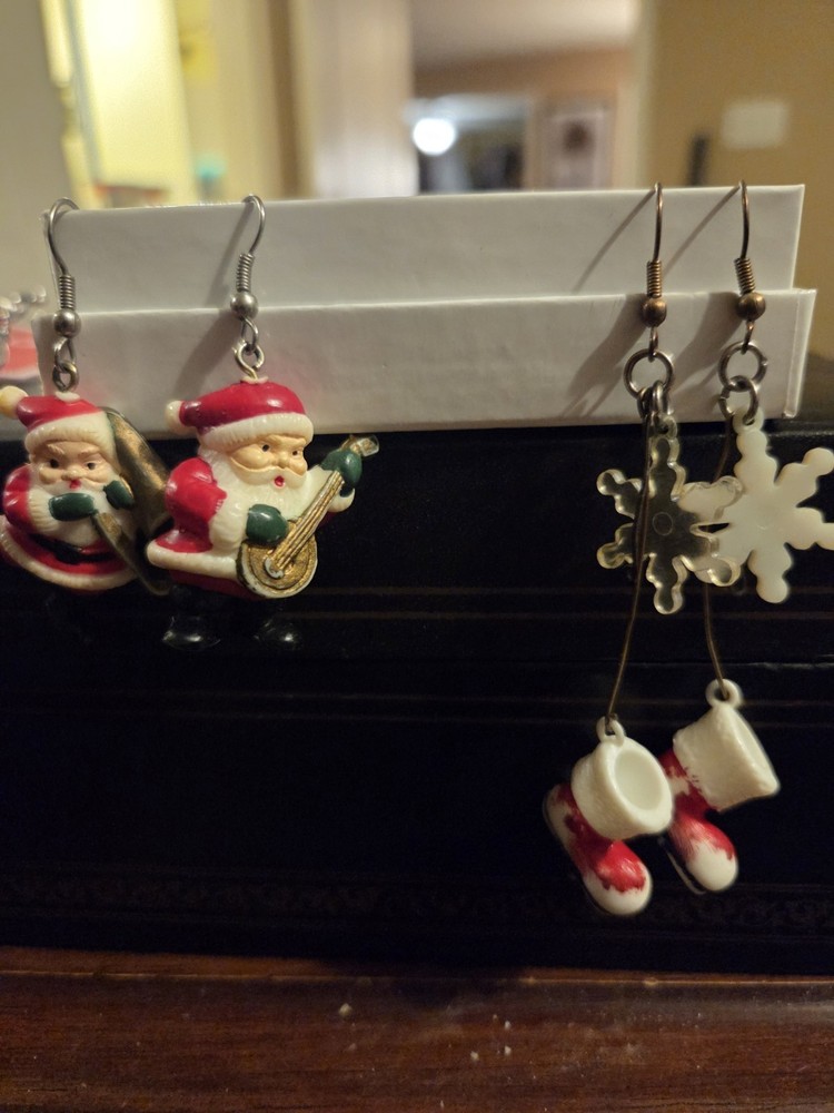 2 Pair vintage christmas earrings lot