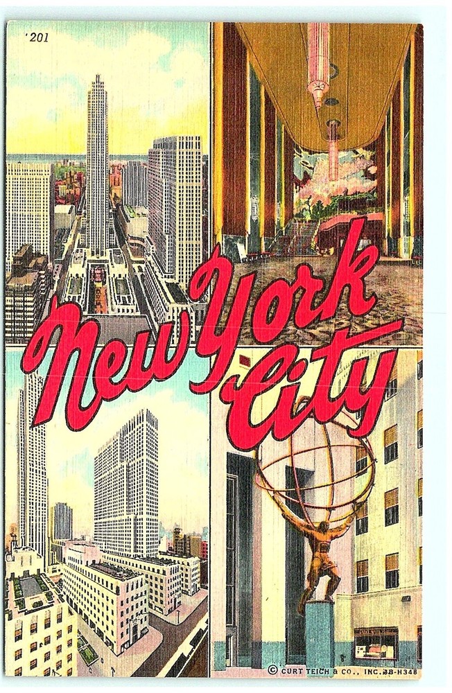 S03-6062, Greetings From New York City, 1940S Linen Large Letter Postcard