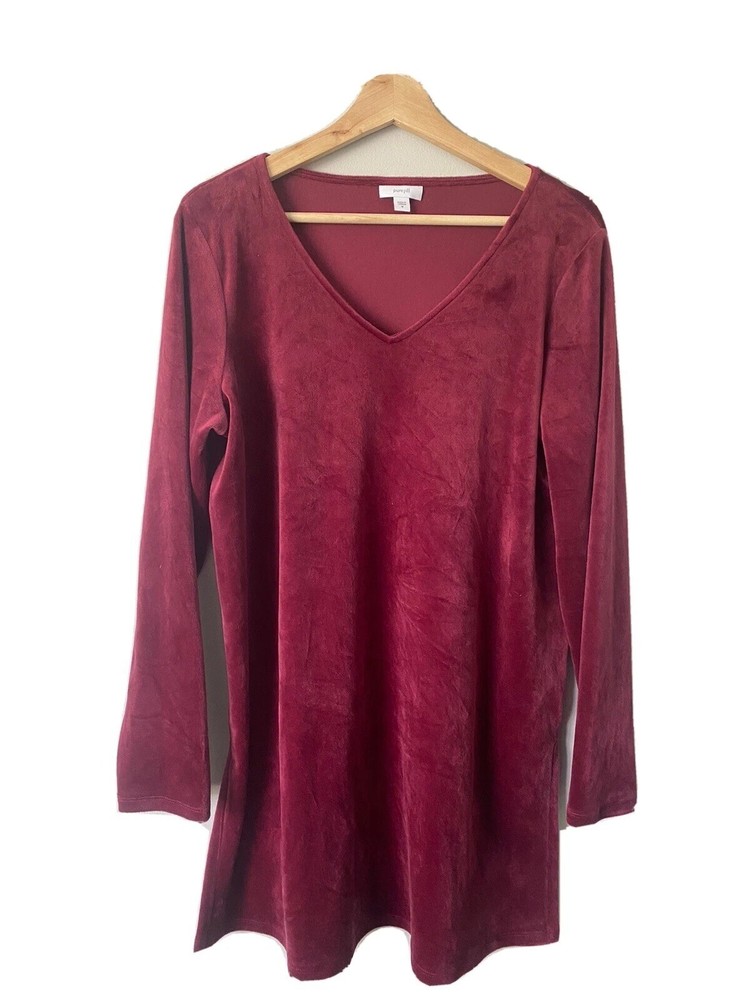 J. Jill Pure Jill  velour tunic long sleeves V neck Women's size M burgundy