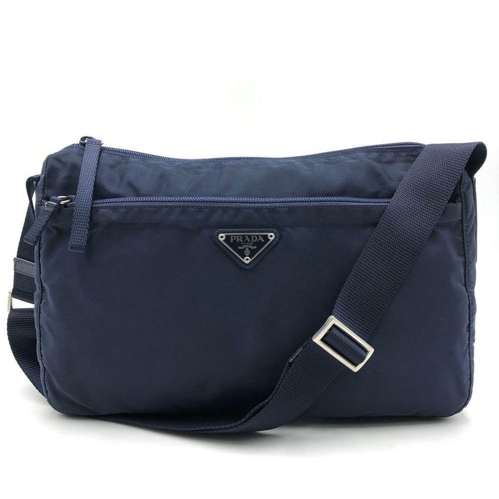 beautiful PRADA shoulder bag crossbody triangle logo nylon navy From Japan