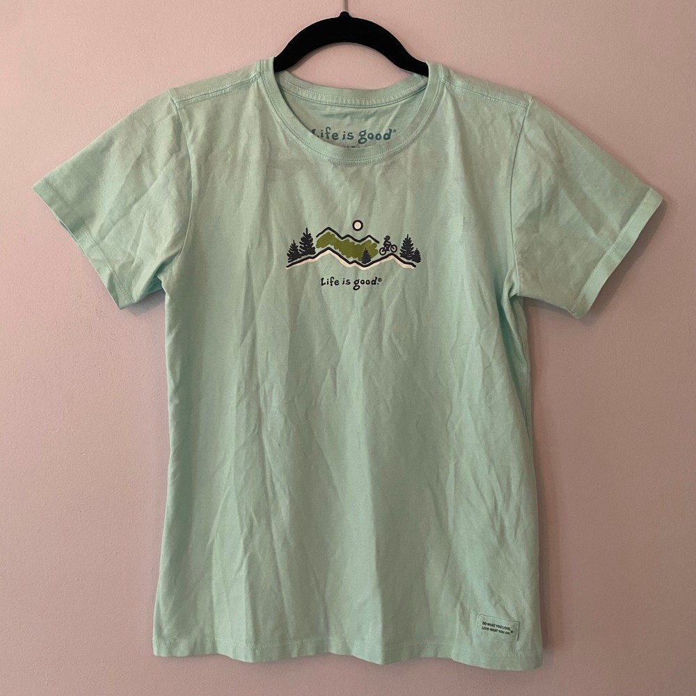 Life Is Good Blue Outdoors Short Sleeve T-Shirt Cotton Gorpcore Women's size XS