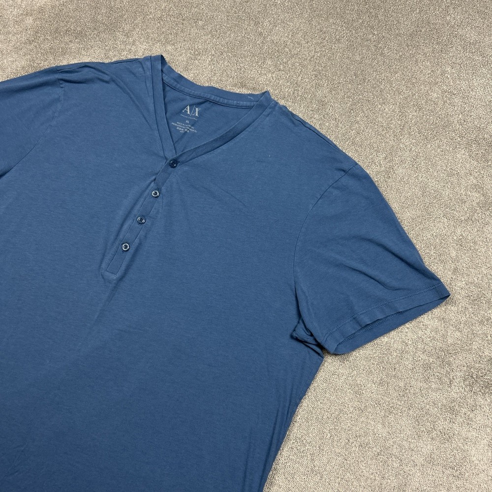 Armani Exchange A|X Shirt Mens XL Blue Henley Short Sleeve Stretch