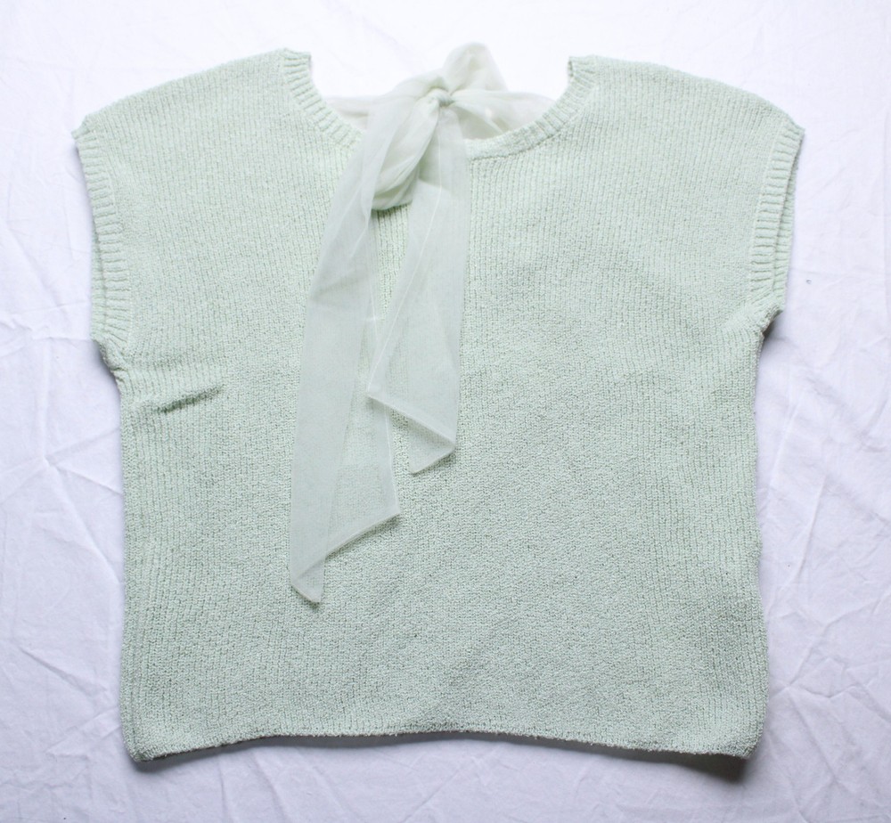 Blu Pepper Women's Textured Ribbon Collar S/S Top EH6 Light Sage Medium NWT