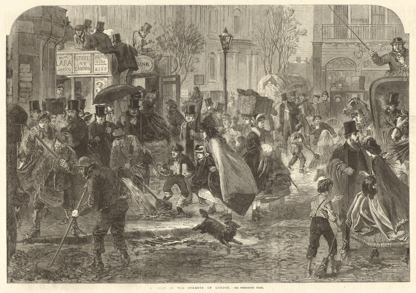 A thaw in the streets of London. Cheapside 1865 antique ILN full page print
