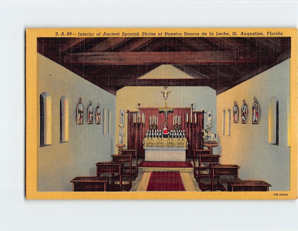 Postcard Interior of Ancient Spanish Shrine Nuestra Senora de La Leche Florida