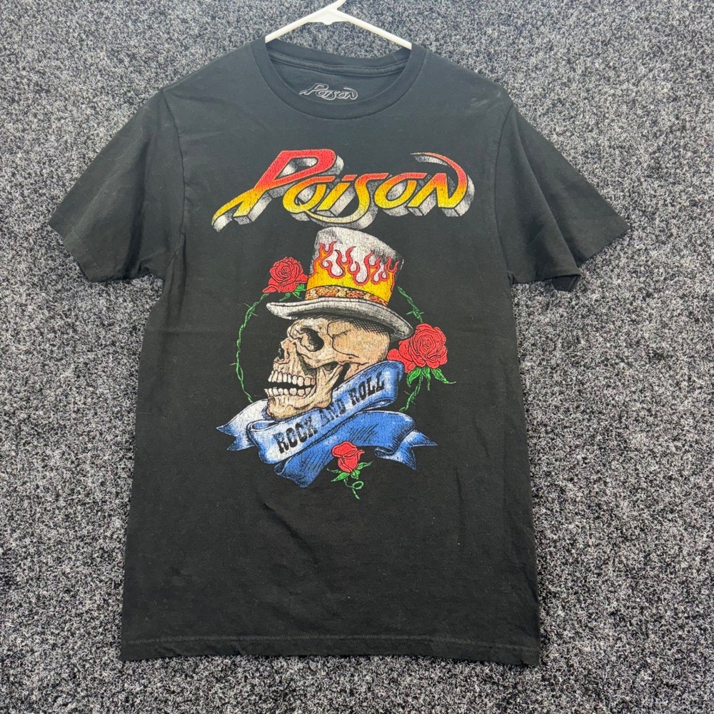 Poison Band T-Shirt Small Black Rock and Roll Skull Graphic Tee 2023 Cyanide