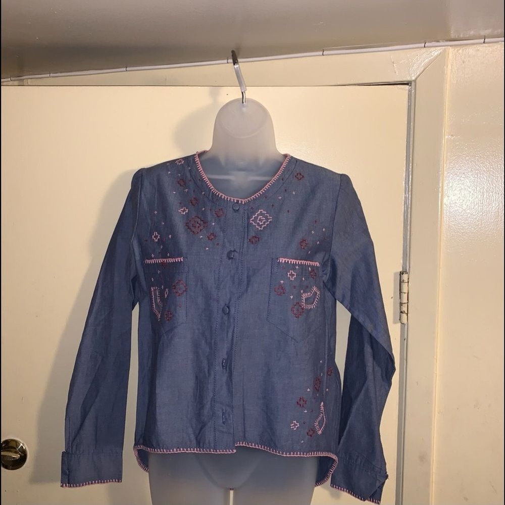 SHIKKA embroidered chambray button down shirt