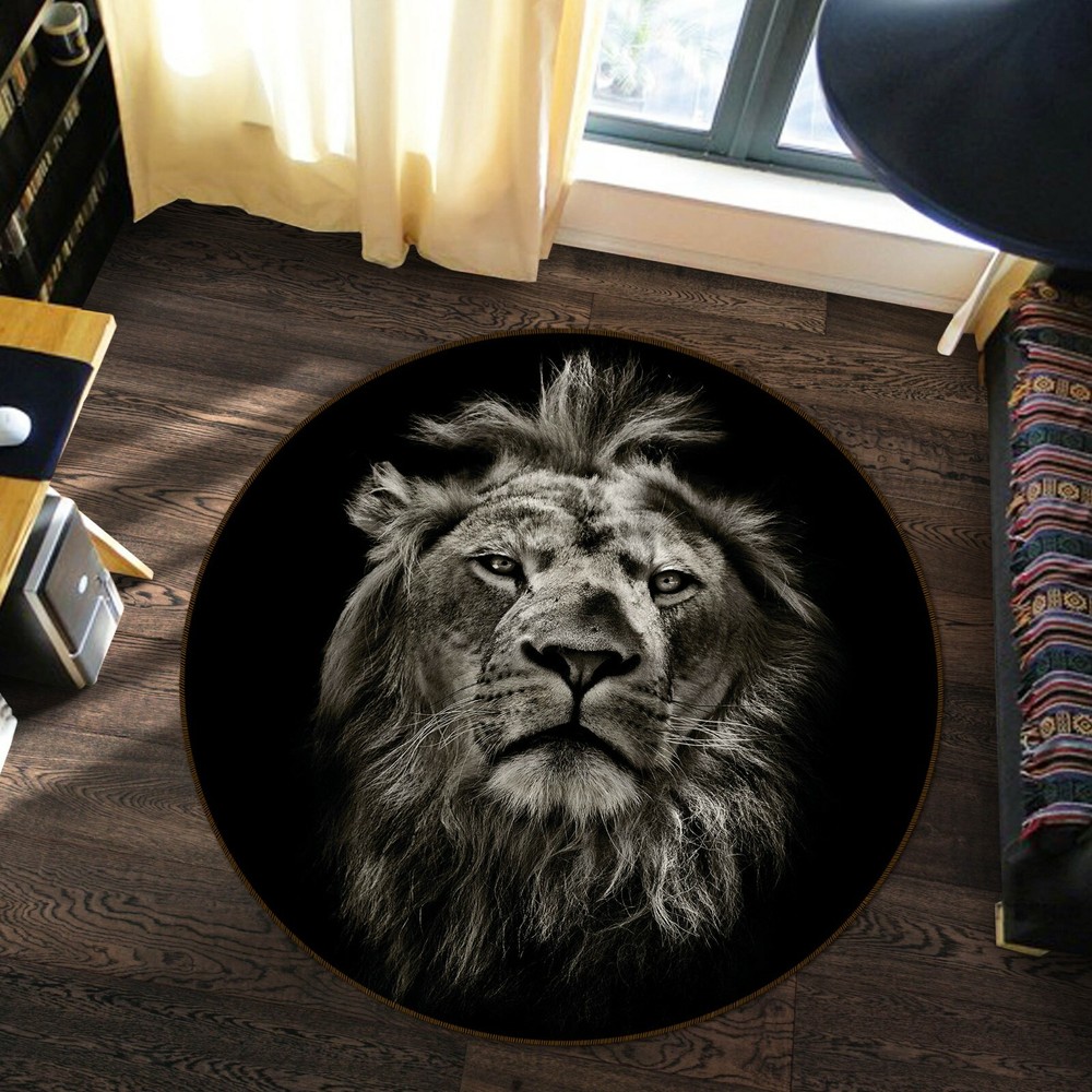 3D Black Lion Non-Slip Rug Mat Elegant Photo Carpet for Home Decor