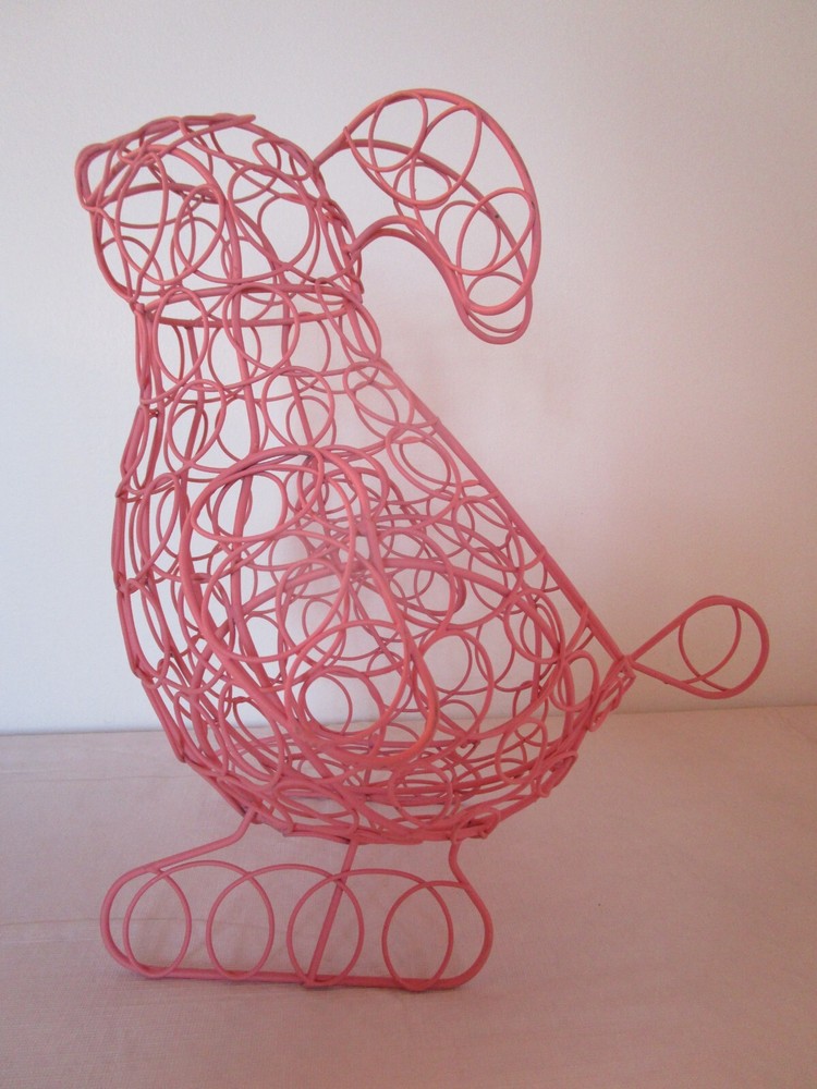 Pink Wire Bunny Rabbit Spring/Easter Egg Holder Basket