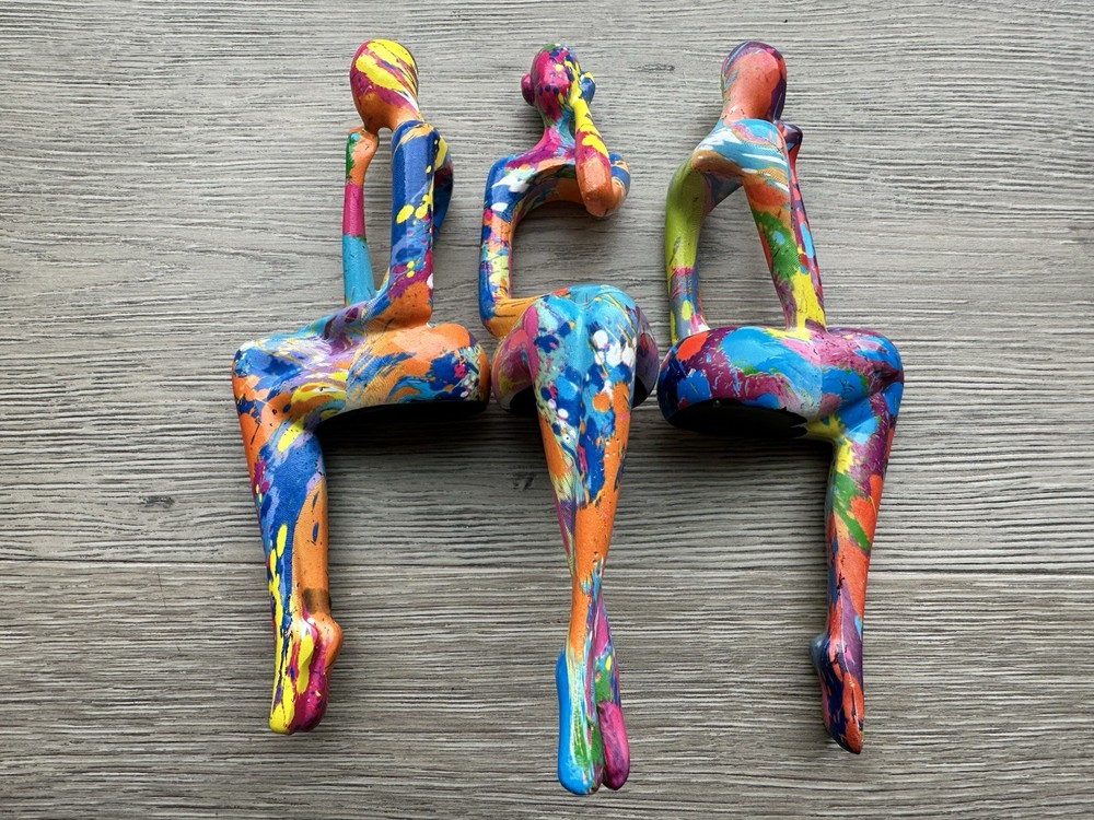 3Pcs Graffiti Thinker Statue Accents Reading Women Sculptures, Modern Aesthet...