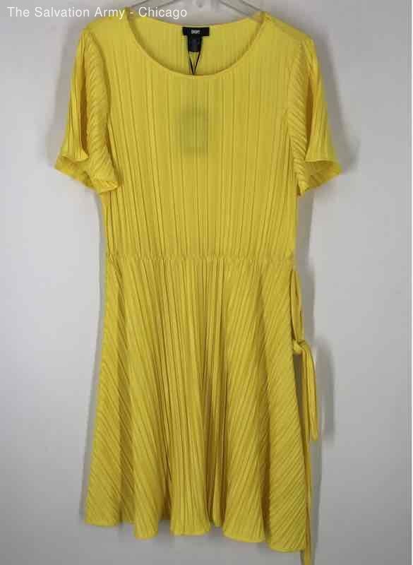DKNY Womens Yellow Pleated Sleeveless Knee Length Fit & Flare Dress Size 12