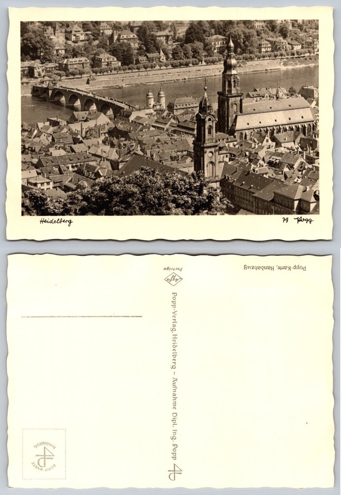 Heidelberg Germany Old Bridge Neckar River RPPC Popp-Verlag Vintage Postcard