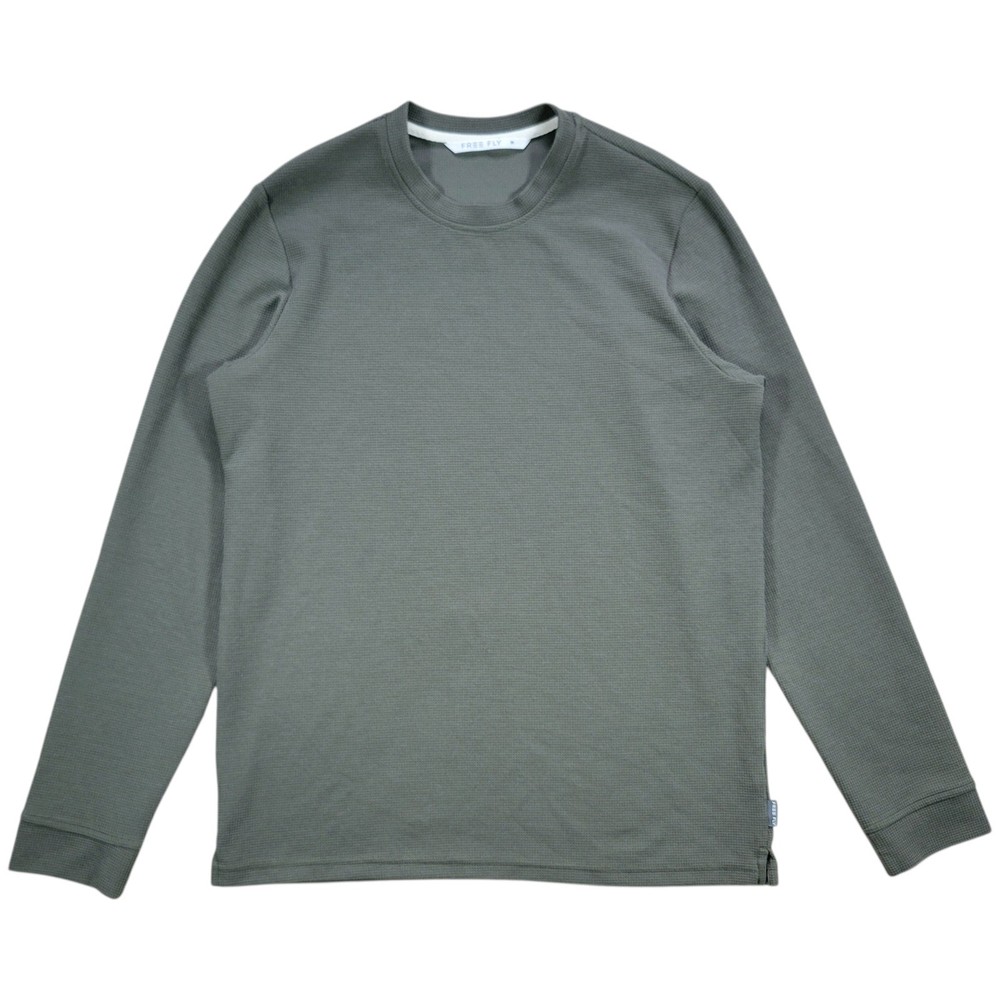 Free Fly Waffle Crew Shirt Mens M Green Gray Pullover Long Sleeve Bamboo Blend