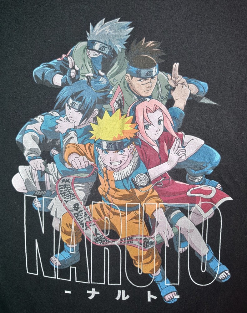 Officially Licensed Naruto Team 7 Anime Graphic Tee Mens Large Black Manga Shirt