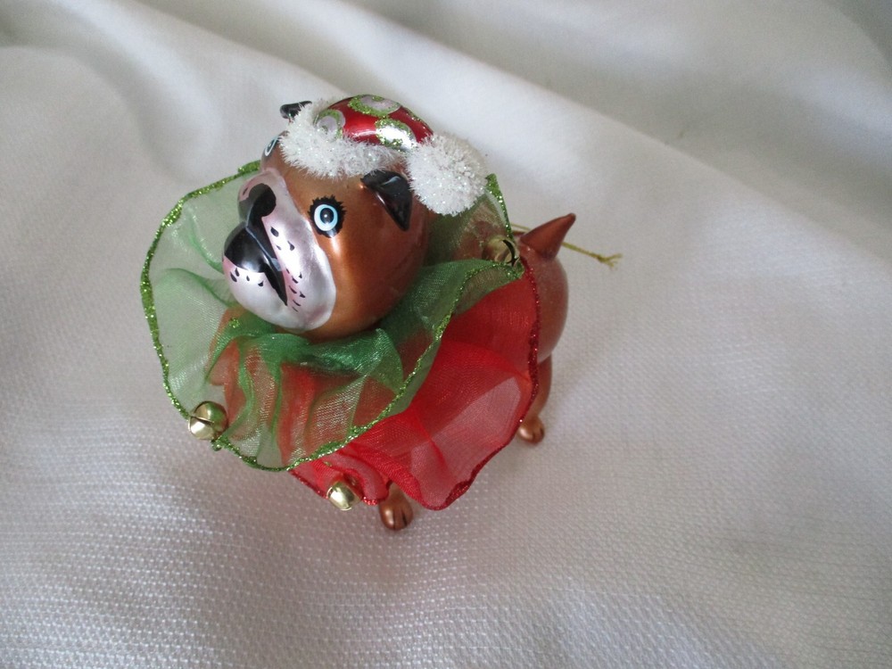 Festive Glass Bull Christmas Ornament with Santa Hat and Jingle Bell Collar