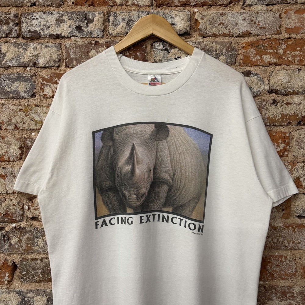 Vintage 1990’s Rhinoceros Facing Extinction Human-I-tees T-Shirt Size Large