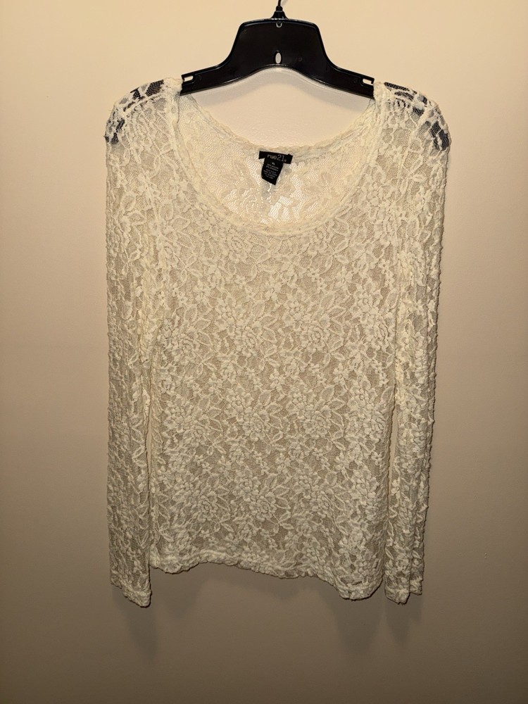 Rue 21 Women's Cream Lace Long Sleeve Blouse Size XL Fairycore Cottagecore